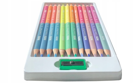 Kredki ołówkowe trójkątne dwustronne Pastel 24 kolorów + temperówka Astra
