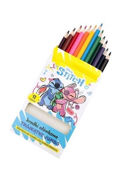 Kredki ołówkowe trójkątne grube JUMBO 12 kol LILO I STITCH Stich
