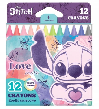 Kredki świecowe woskowe Lilo i Stitch Stich 12 kolorów pastelowe