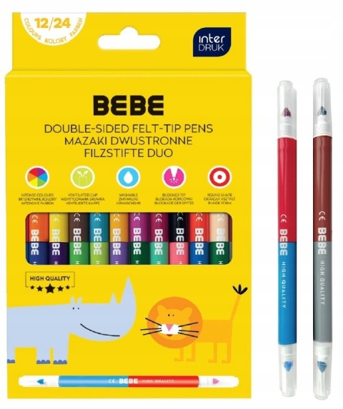 Mazaki flamastry pisaki 12 / 24 kolorów dwustronne BEBE Kids Interdruk