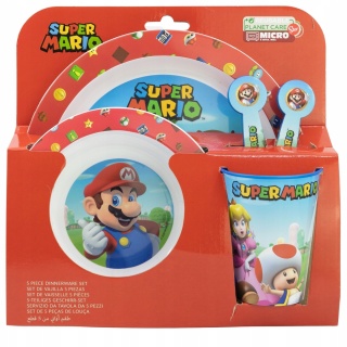 SUPER MARIO zestaw śniadaniowy miska talerz sztućce kubek 260