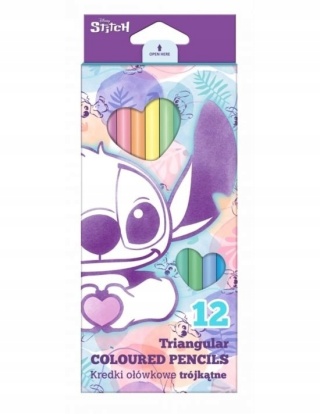 Stich kredki ołówkowe trójkątne 12 kolorów Lilo i Stitch pastel