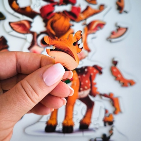 Puzzle drewniane shape świąteczne kształty 50 el. Renifer