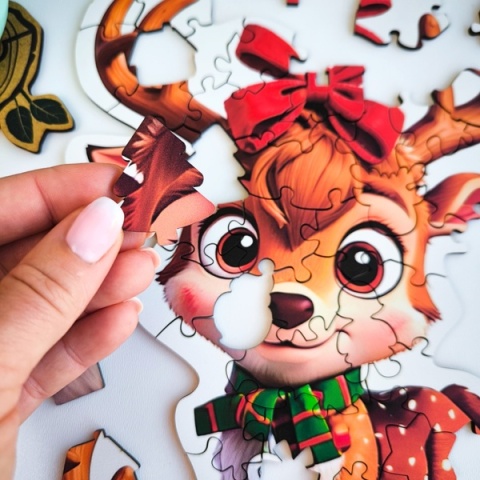 Puzzle drewniane shape świąteczne kształty 50 el. Renifer