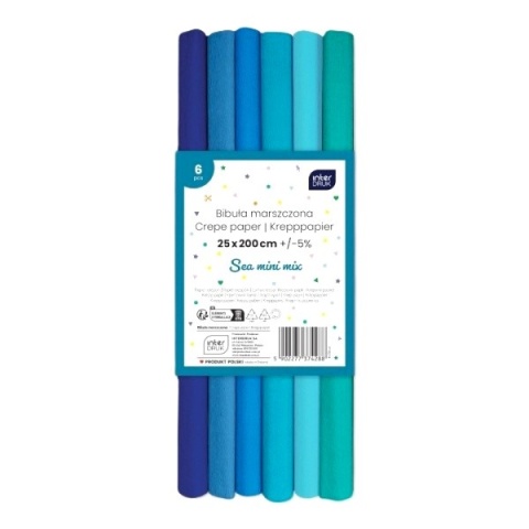 Bibuła marszczona Interdruk Sea mini mix niebieski 25x200 cm 6 kolorów