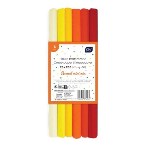 Bibuła marszczona Interdruk Sunset mini mix żółty czerwony 25x200 cm 6 kol