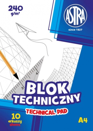 Blok techniczny A4 240 g/m2 10 kartek biały Astra