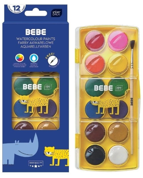 Farby akwarelowe szkolne 12 kol BeBe Friends Interdruk