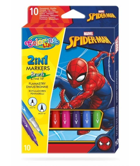 Flamastry mazaki pisaki dwustronne 10 kolorów SPIDERMAN