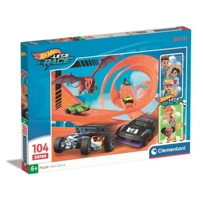 Hot Wheels Puzzle Clementoni auta wyscigówki 104 el 48,5 33, 5 cm25776