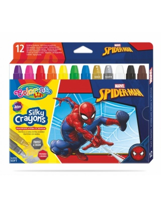 Kredki jedwabiste żelowe wykręcane 3w1 pastele akwarelowe Spiderman 12 kol