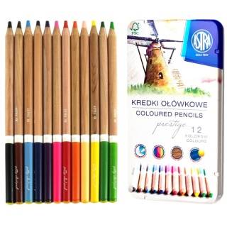 Kredki ołówkowe okrągłe w metalowym pudełku 12 kolorów ASTRA PRESTIGE