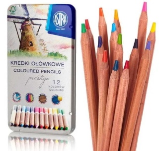 Kredki ołówkowe okrągłe w metalowym pudełku 12 kolorów ASTRA PRESTIGE