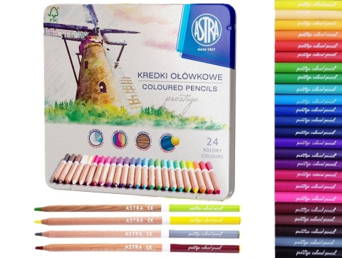 Kredki ołówkowe okrągłe w metalowym pudełku 24 kolory ASTRA PRESTIGE