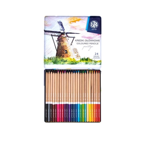 Kredki ołówkowe okrągłe w metalowym pudełku 24 kolory ASTRA PRESTIGE