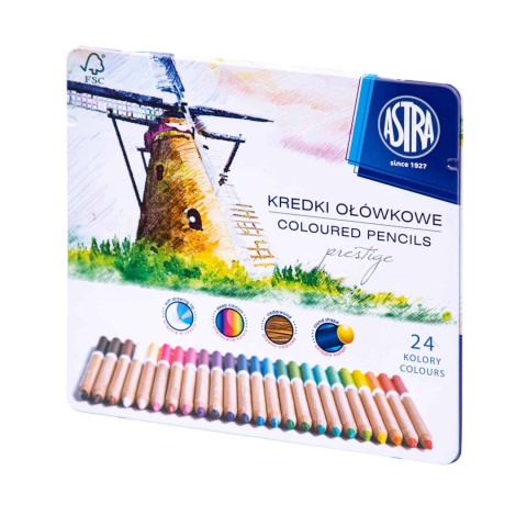 Kredki ołówkowe okrągłe w metalowym pudełku 24 kolory ASTRA PRESTIGE