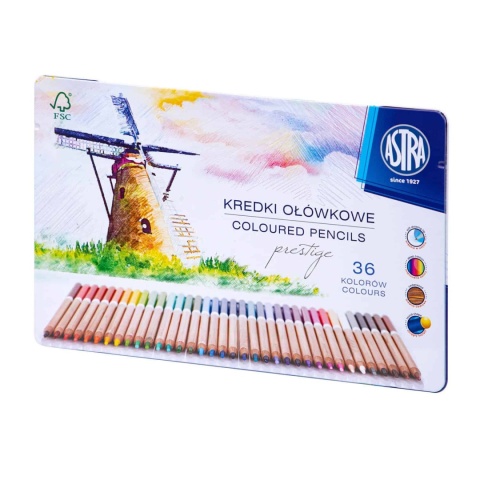 Kredki ołówkowe okrągłe w metalowym pudełku 36 kolorów ASTRA PRESTIGE