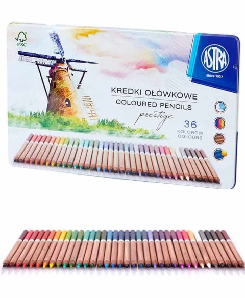 Kredki ołówkowe okrągłe w metalowym pudełku 36 kolorów ASTRA PRESTIGE