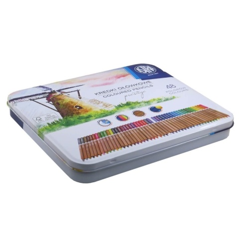 Kredki ołówkowe okrągłe w metalowym pudełku 48 kolorów ASTRA PRESTIGE
