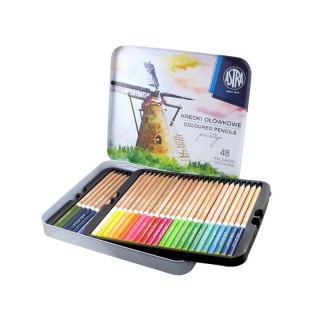 Kredki ołówkowe okrągłe w metalowym pudełku 48 kolorów ASTRA PRESTIGE