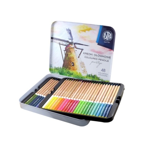 Kredki ołówkowe okrągłe w metalowym pudełku 48 kolorów ASTRA PRESTIGE