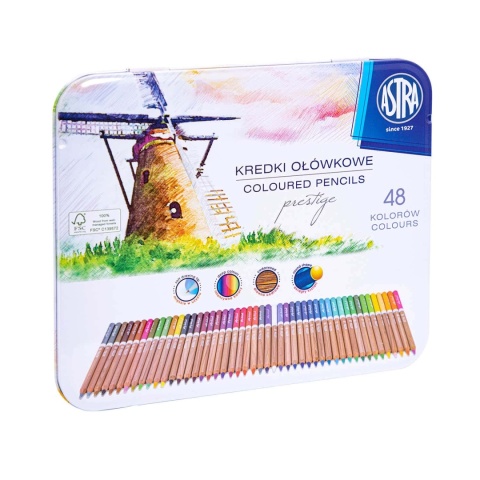 Kredki ołówkowe okrągłe w metalowym pudełku 48 kolorów ASTRA PRESTIGE
