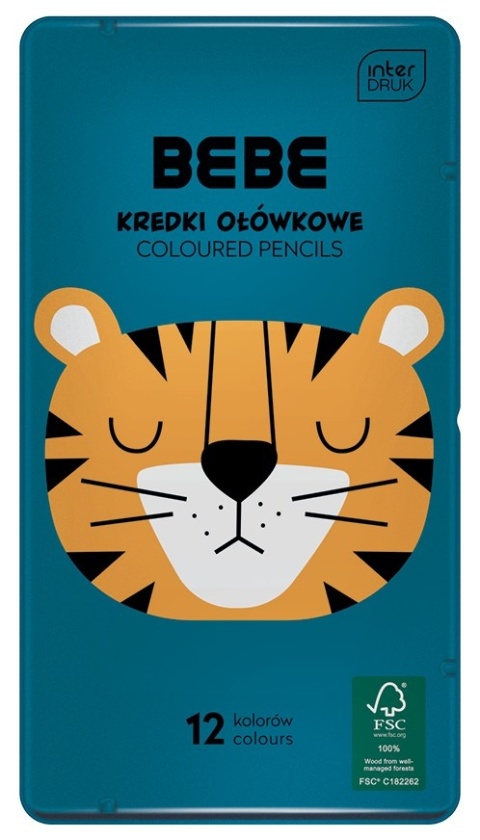 Kredki ołówkowe trójkątne w metalowym pudełku 12 kolorów TYGRYS