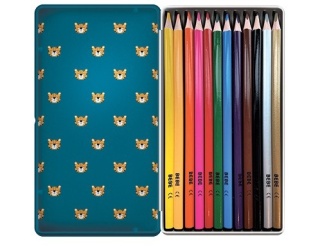 Kredki ołówkowe trójkątne w metalowym pudełku 12 kolorów TYGRYS