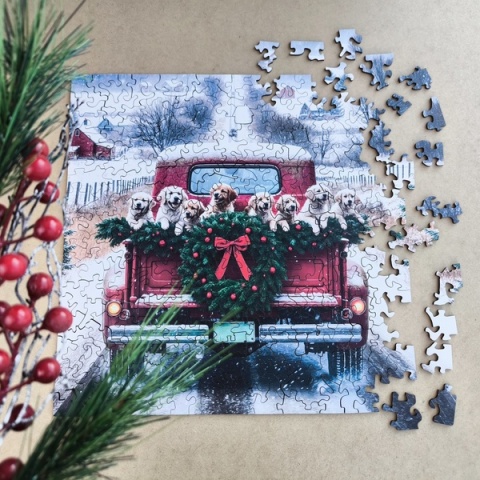 Puzzle drewniane shape świąteczne kształty Podróżujące psy – 250el.