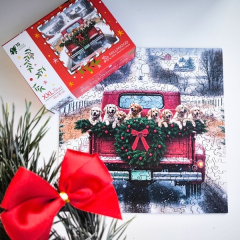 Puzzle drewniane shape świąteczne kształty Podróżujące psy – 250el.