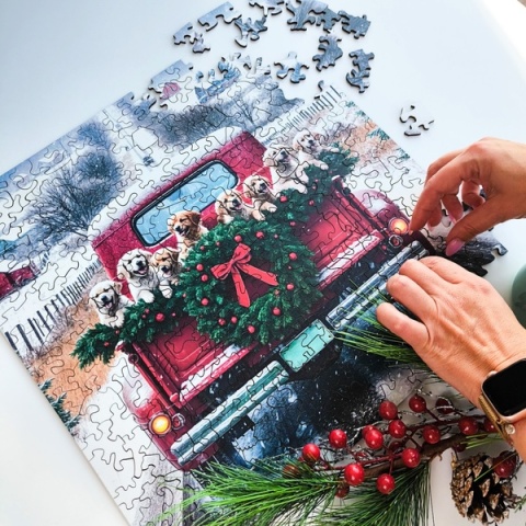 Puzzle drewniane shape świąteczne kształty Podróżujące psy – 250el.