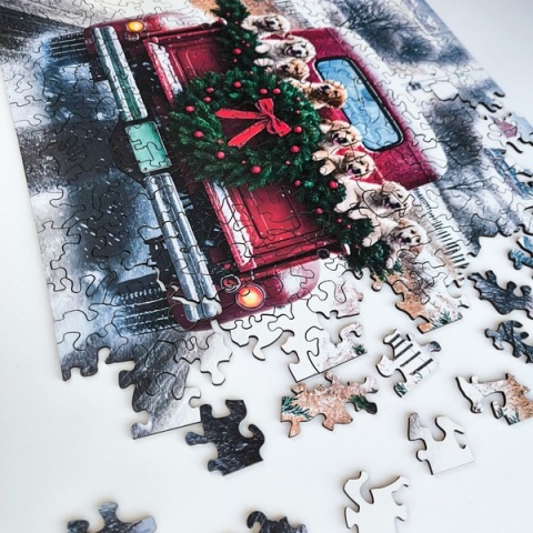 Puzzle drewniane shape świąteczne kształty Podróżujące psy – 250el.