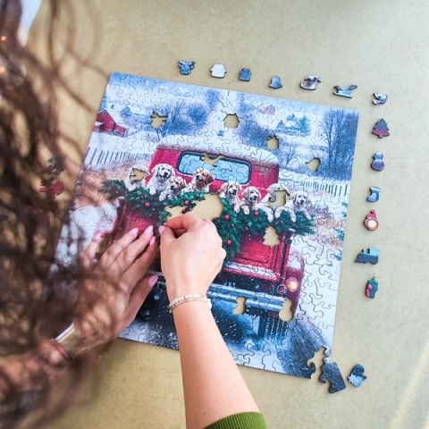 Puzzle drewniane shape świąteczne kształty Podróżujące psy – 250el.