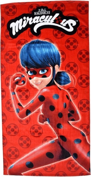 Ręcznik kąpielowy plażowy bawełniany Biedronka Czarny Kot Miraculous 70x140