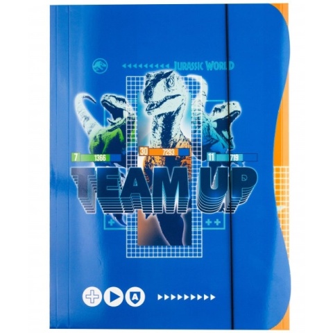 Teczka z gumką A4 na dokumenty rysunki park Jurajski Dinozaury team up