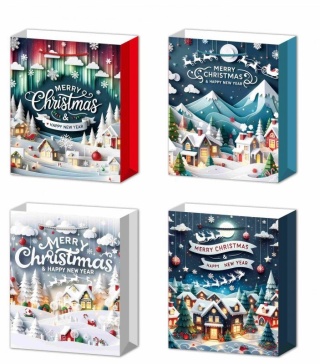 Torebka prezentowa świąteczna platerowana zimowe miasto 26x32x20 cm