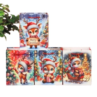 Torebka prezentowa świąteczna jelonek brokat 26x32x10 cm