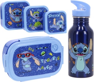 Zestaw 5 el bidon na wodę + śniadaniówka + pudełka na przekąski Lilo i Stitch w pudełku prezentowym
