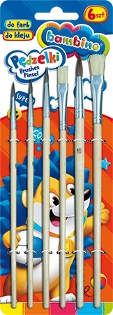 Zestaw 6 szt pędzli do farb kleju pędzelek BAMBINO naturalne włosie