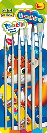 Zestaw 6 szt pędzli do farb kleju pędzelek BAMBINO naturalne włosie