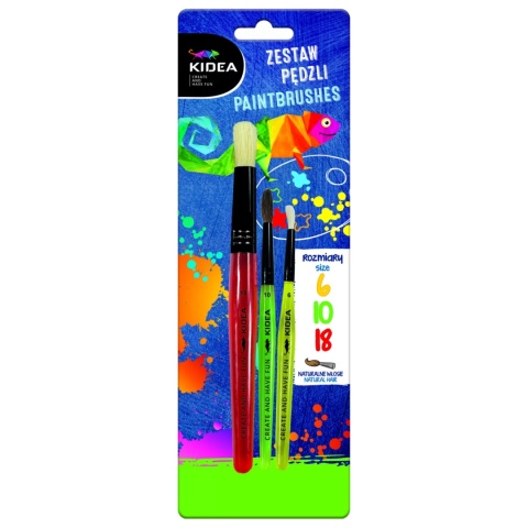 Zestaw pędzli KIDEA naturalne włosie 6 10 18