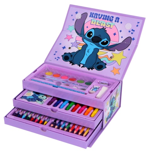 Zestaw plastyczny kreatywny kredki flamastry notes walizka STITCH Stich 52el