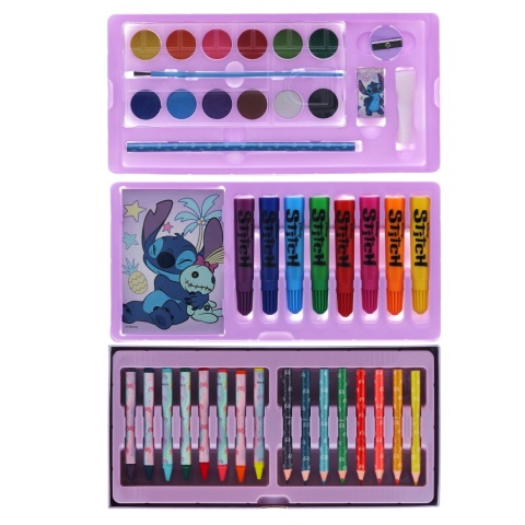Zestaw plastyczny kreatywny kredki flamastry notes walizka STITCH Stich 52el