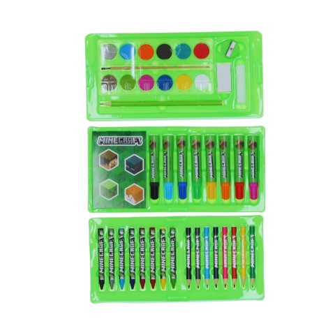 Zestaw plastyczny kreatywny kredki flamastry notes walizka Minecraft 42el