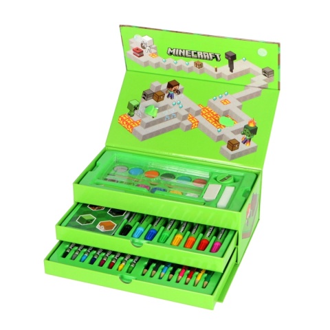 Zestaw plastyczny kreatywny kredki flamastry notes walizka Minecraft 42el
