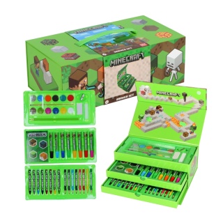 Zestaw plastyczny kreatywny kredki flamastry notes walizka Minecraft 42el