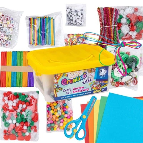 ASTRA CREATIVO zestaw kreatywny XXXL pompony koraliki guziki druciki 2000el