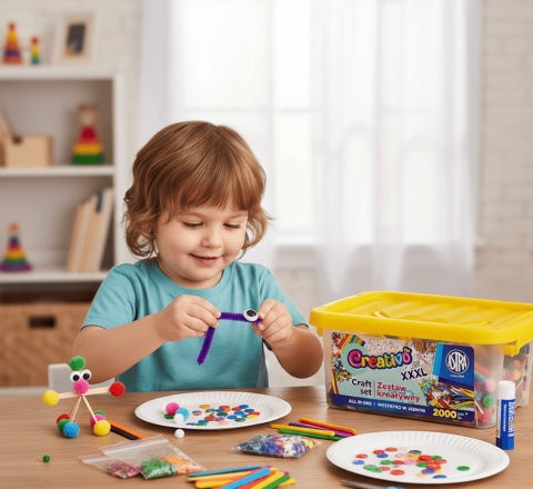 ASTRA CREATIVO zestaw kreatywny XXXL pompony koraliki guziki druciki 2000el