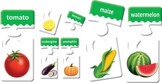 English words. Fruits & Vegetables. Owoce i warzywa. Układanka edukacyjna Adamigo