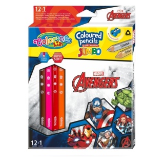 Kredki ołówkowe JUMBO grube 12 +1 kol. temperówka Avengers Colorino